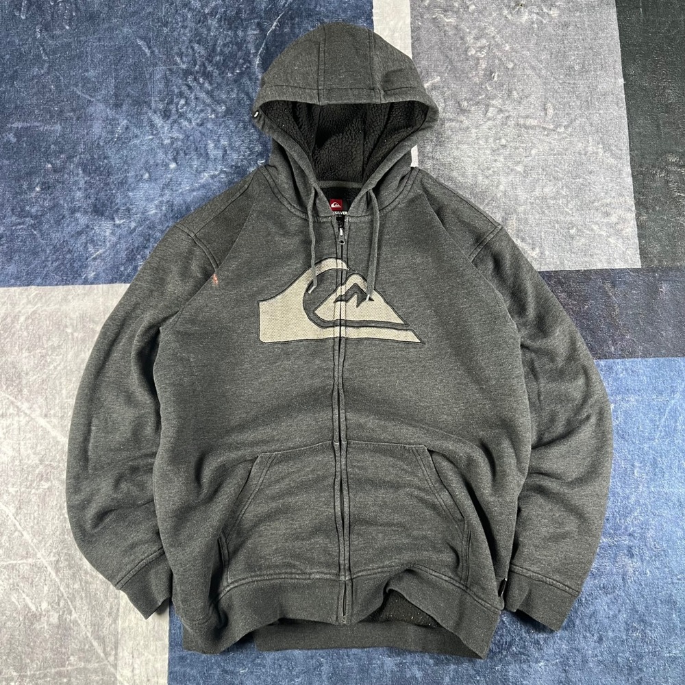 Quiksilver Mens XL Embroidered Logo Sherpa Lined Zip Up Hoodie Grey Heather